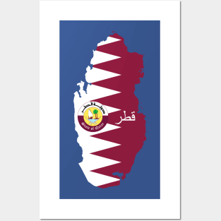 Qatar flag & map Posters and Art